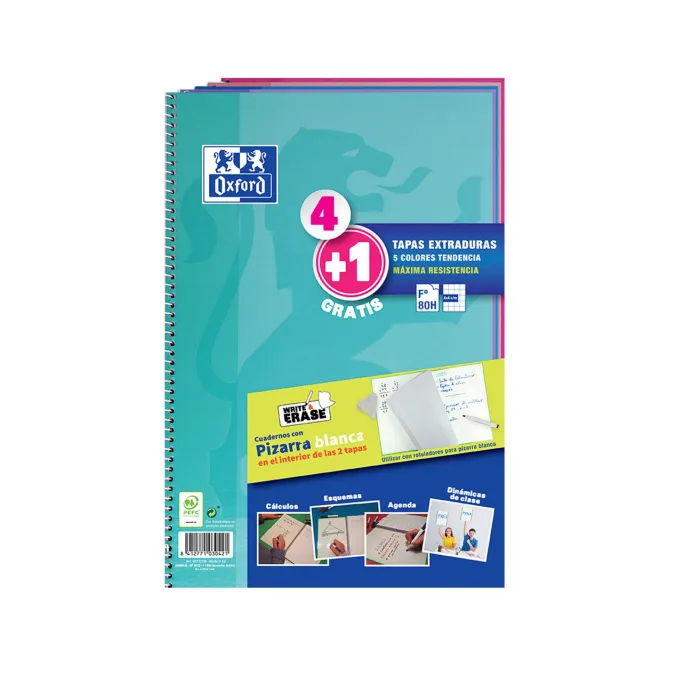 Pack 4 + 1 cuadernos School Write&Erase Fº, 80 hojas 4 × 4 - Oxford