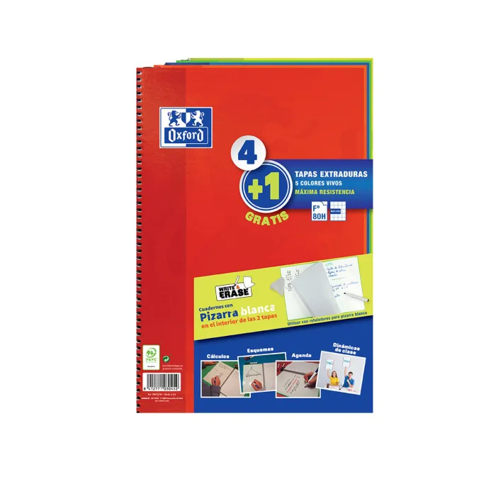 Pack 4 plus1 Cuadernos Fº TE School Write & Erase, 80 hojas 4 × 4 - Oxford