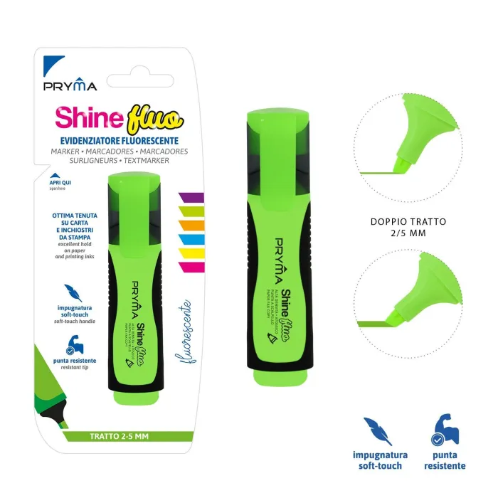 Subrayador Verde Fluorescente Shine 2/5mm Precisión con Pryma