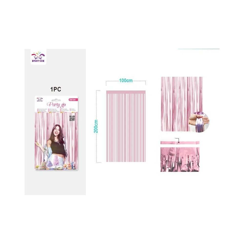 Cortina Decorativa Metalizada Rosa 1m x 2m - PartyGO