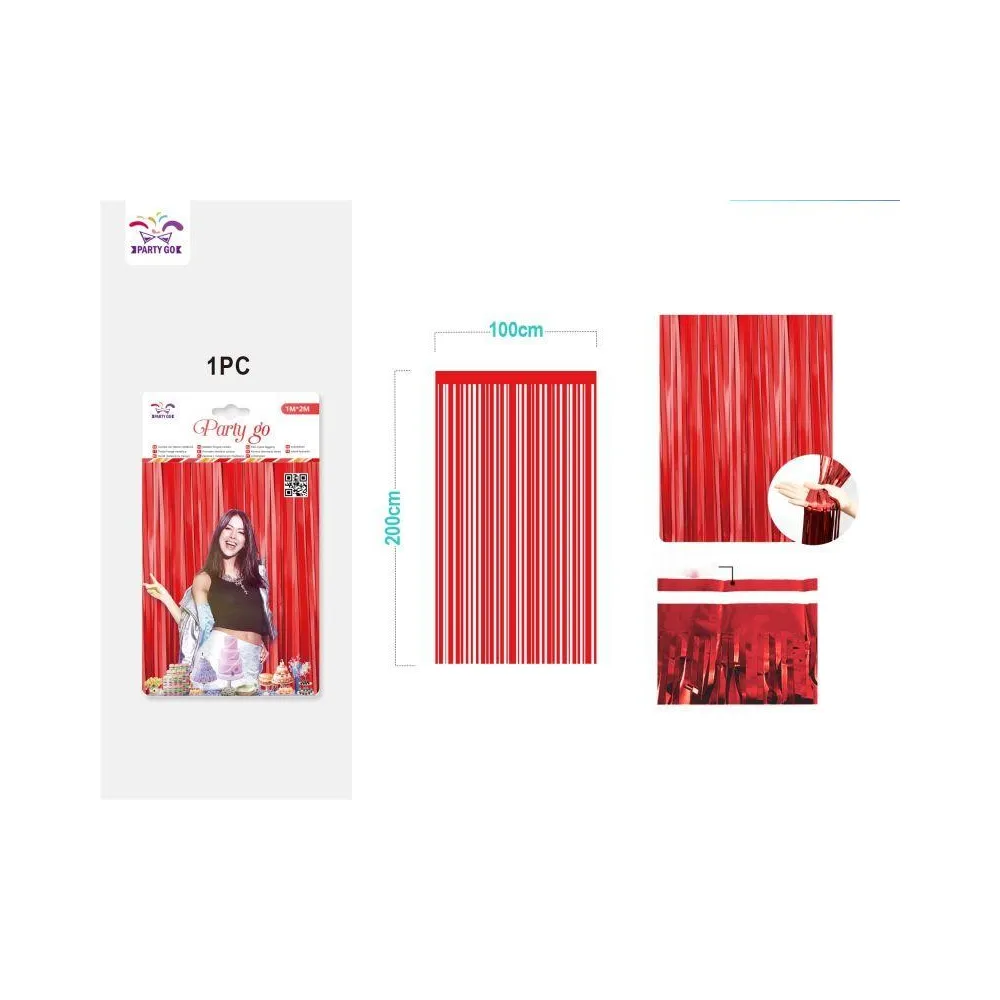 Cortina Decorativa Metalizada Rojo 1m x 2m - PartyGO