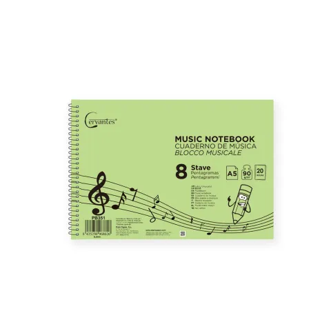 Cuaderno de Música 8 Pentagramas A5 Cervantes - MP