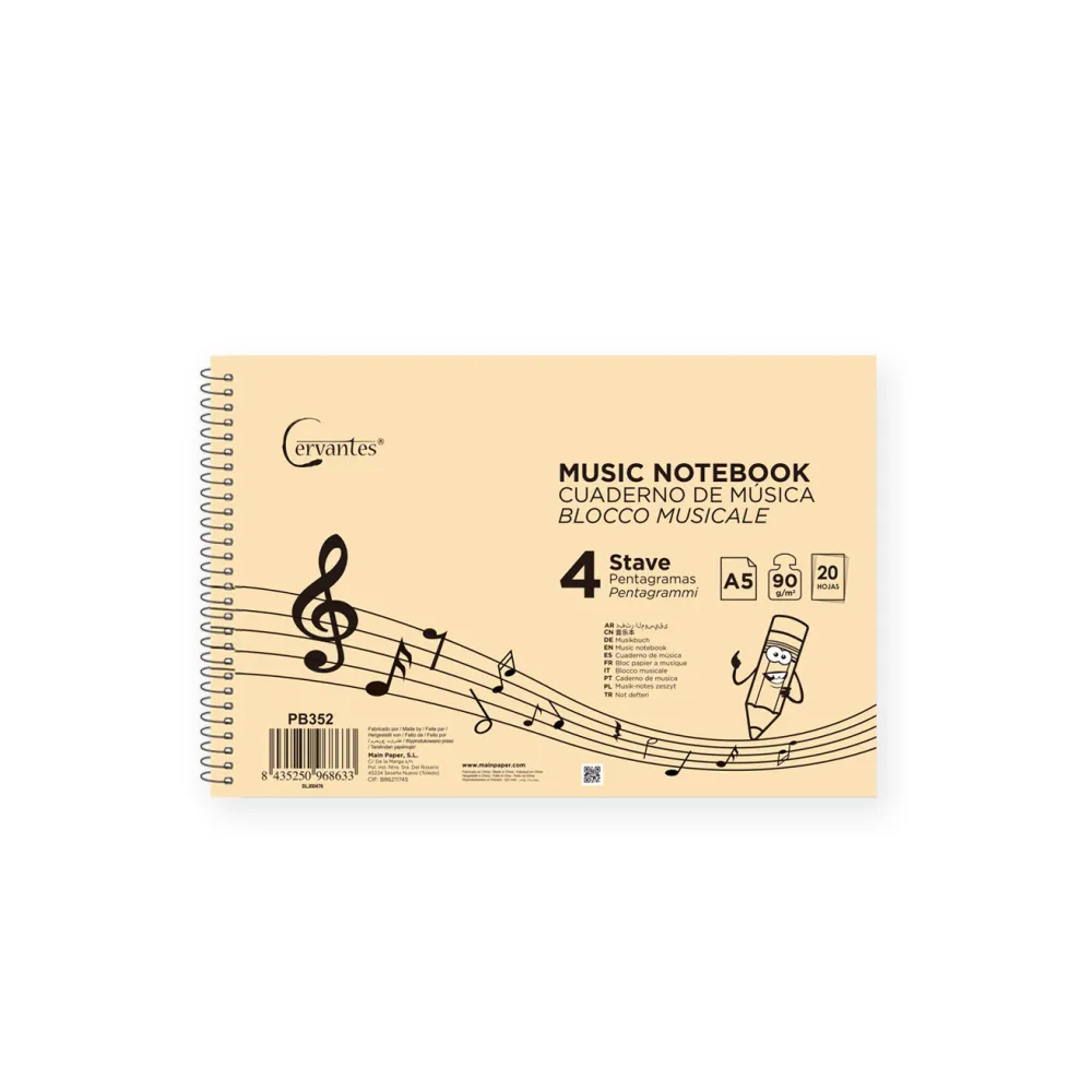 Cuaderno de Música 4 Pentagramas A5 Cervantes - MP