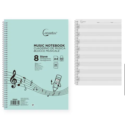 Cuaderno de Música 8 Pentagramas A4 Cervantes - MP