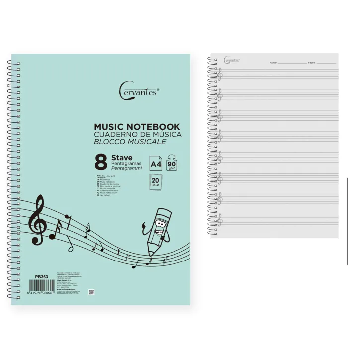 Cuaderno de Música 8 Pentagramas A4 Cervantes - MP