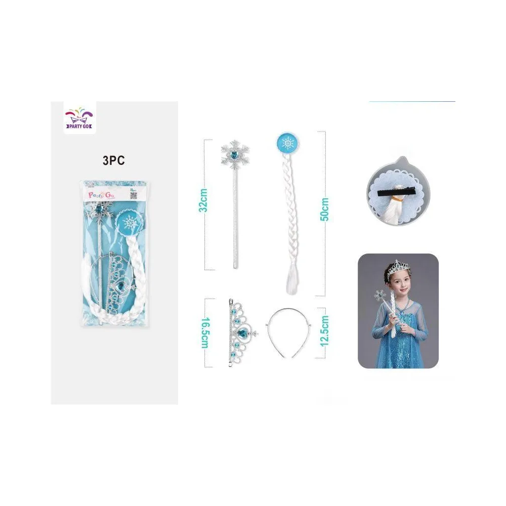 Set de Princesa Azul: Corona, Peluca Blanco y Varita de Hada de Nie...