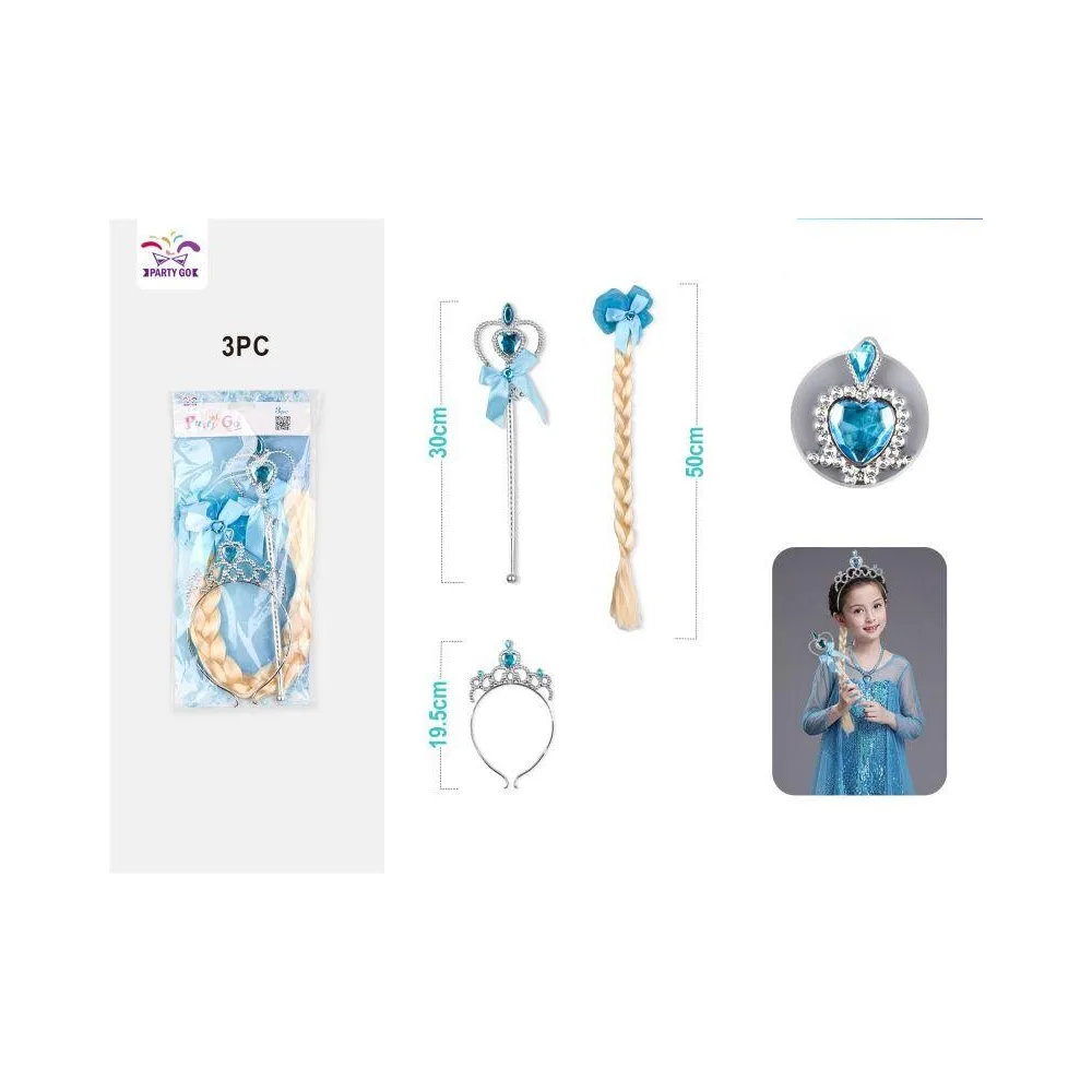 Set de Princesa Azul: Corona, Peluca dorado y Varita de Hada de Nie...