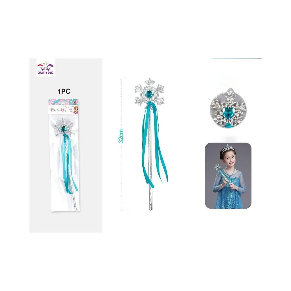 Varita de Hada de Nieve con Cinta Azul 32cm - PartyGO