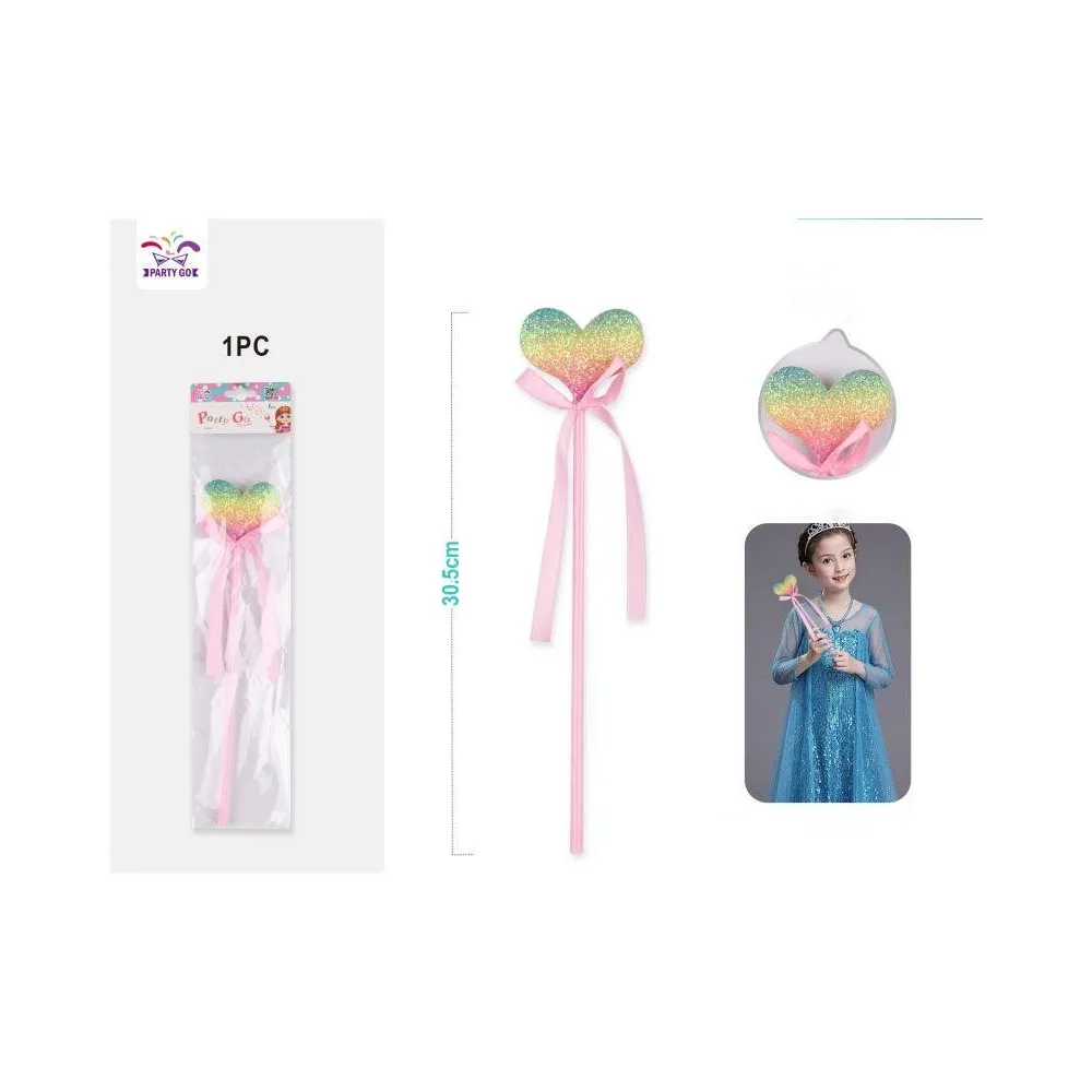 Varita de hada de corazón con color gradiente con cinta rosa 30.5cm...