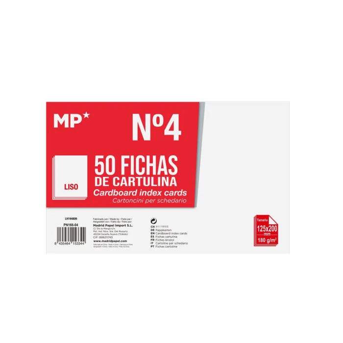 Fichas de cartulina lisas, paquete de 50, 125 × 200 mm