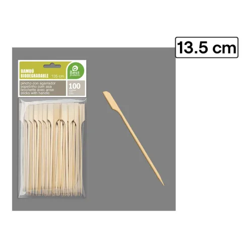 Pack 100 Pinchos de Bambú con Agarrador 13.5CM