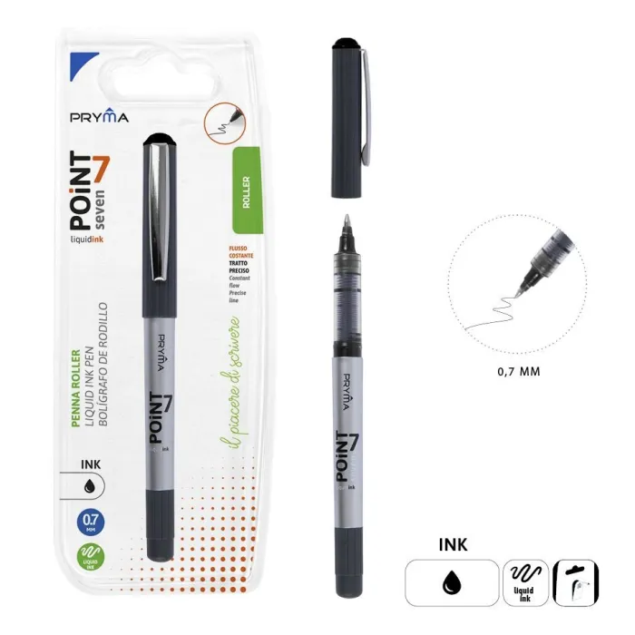 Bolígrafo Punto 7 Tinta Líquida 0.7mm Negro Precisión Pryma