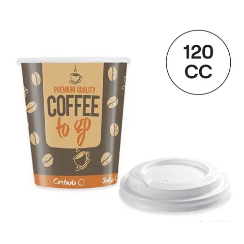 Pack de 12 Vasos de Cartón para Café con Tapa 120ML