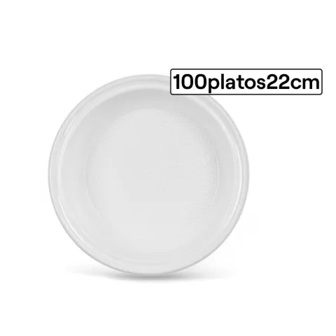 Set de 100 Platos Llanos Redondos de Plástico 22cm