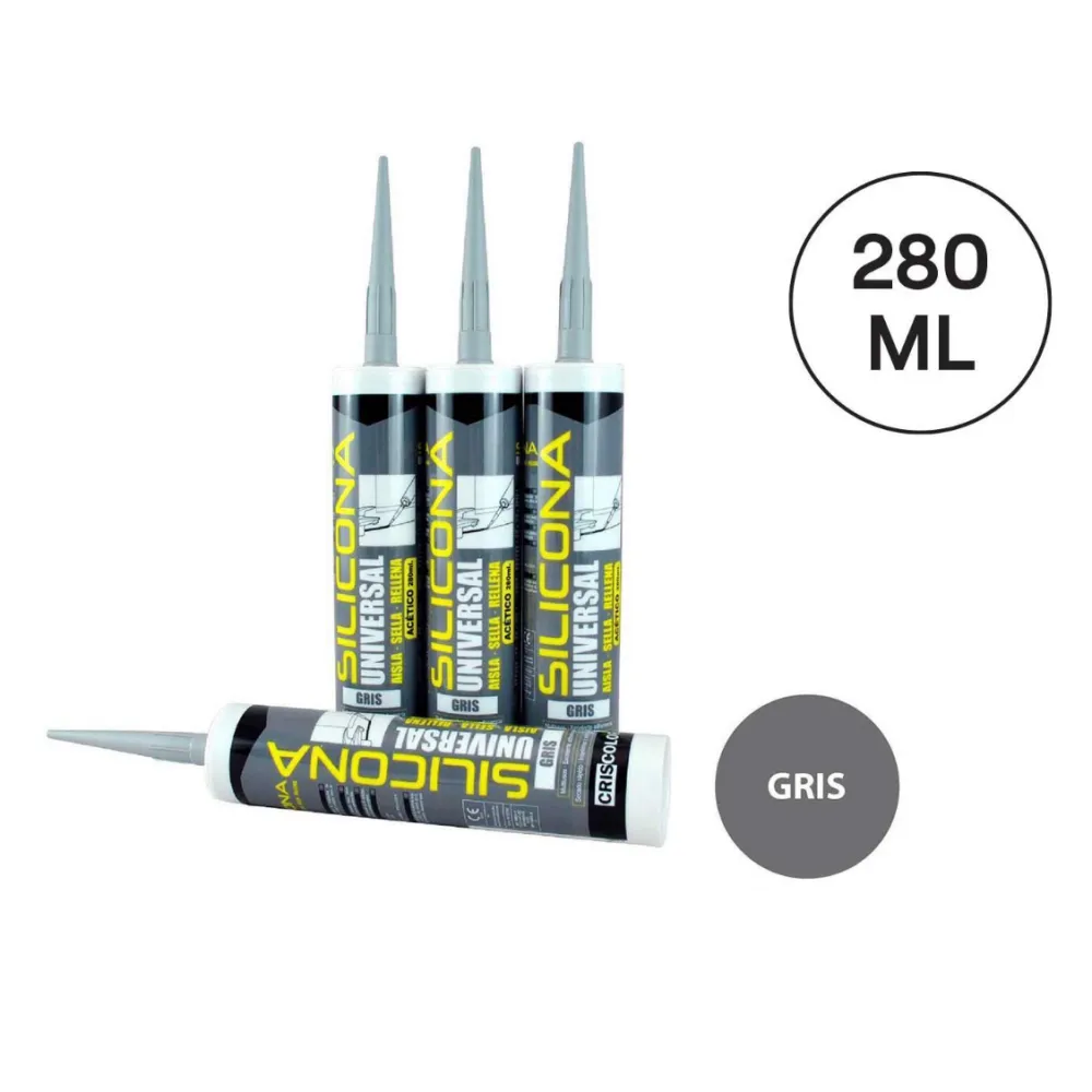 Silicona Universal Criscolor Gris 280ml Sello Fuerte y Acabado Elegante.