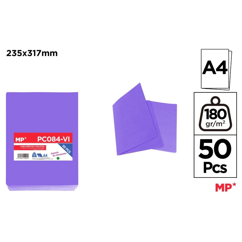 Subcarpetas A4 Violetas MP 180gr Elegancia y Durabilidad en Organización.