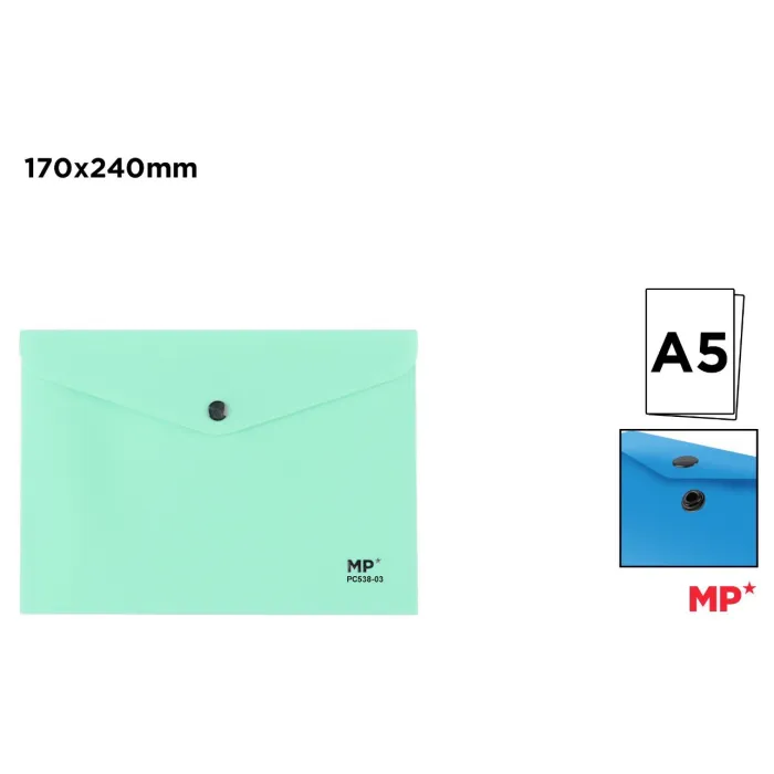 Carpeta Sobre con Cierre de Botón A5 Turquesa MP