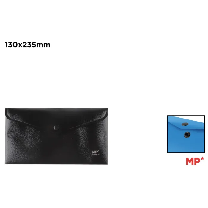 Carpeta Sobre con Cierre de Botón 235 × 130 mm, Negro