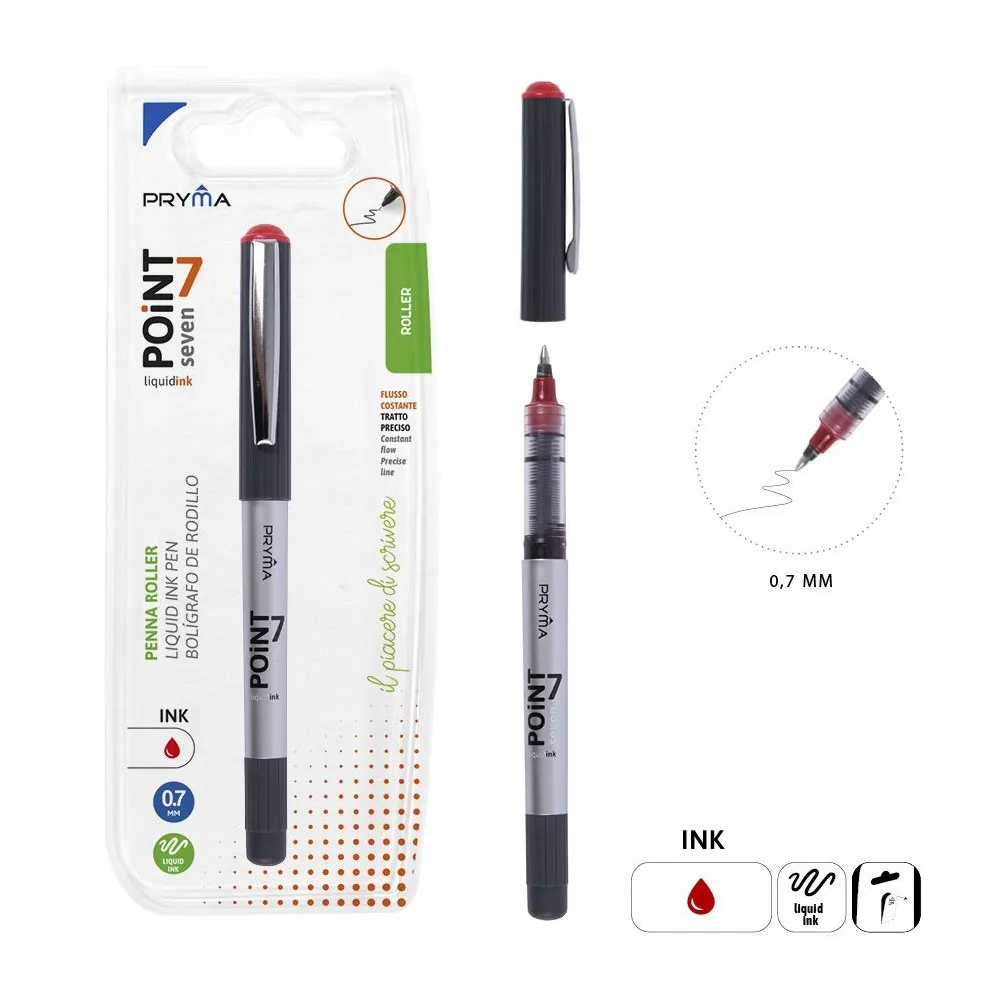 Bolígrafo Punto 7 Tinta Líquida 0,7mm Rojo Precisión Pryma