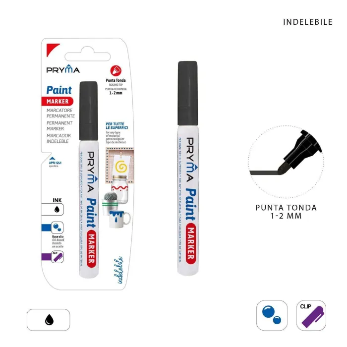Marcador de pintura permanente de punta redonda de 1 mm-2 mm - Pryma, Negro
