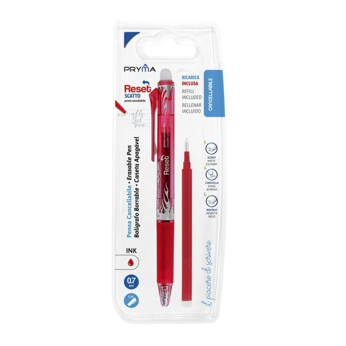 Bolígrafo borrable 0,7 mm + recambio rojo - Pryma