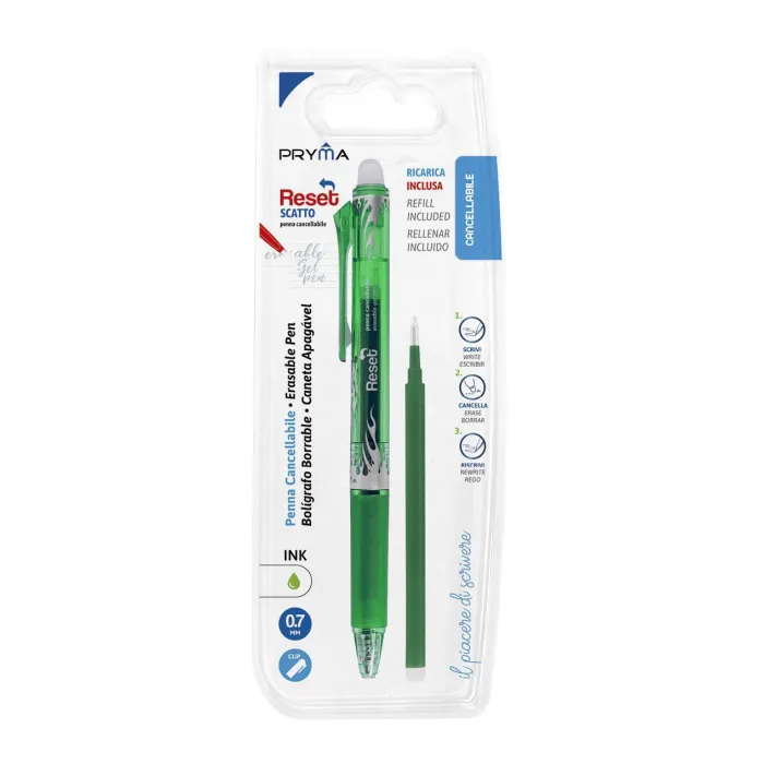 Bolígrafo borrable 0,7 mm + recambio verde - Pryma