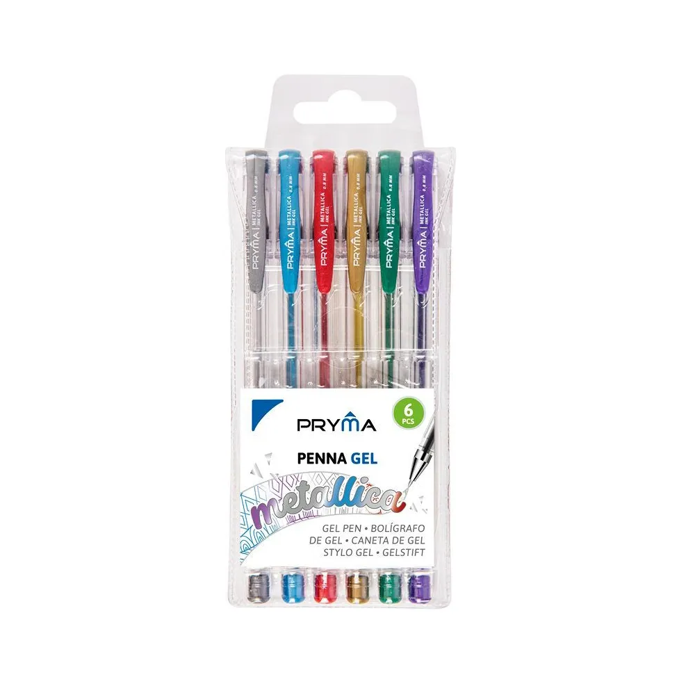 BOLIGRAFO DE GEL DE COLOR METALICO 0.8MM 6PZ Pryma