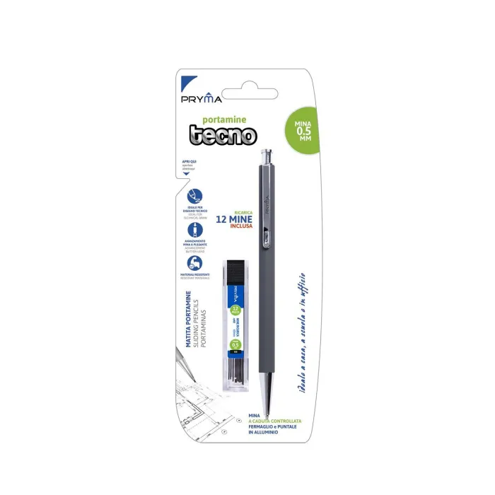 Portaminas Tecno + 12 minas de recambio HB 0,5 mm - Pryma
