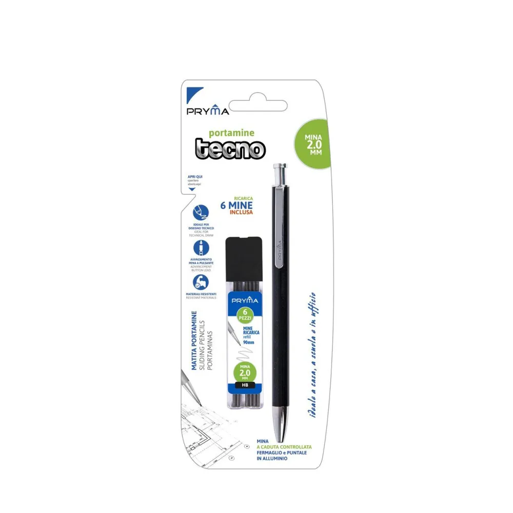 PORTAMINAS TECNO + 6 MINAS DE RECAMBIO HB 2MM Pryma