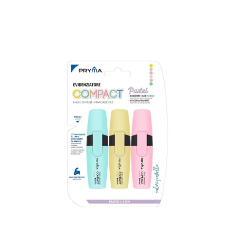 SUBRAYADOR COMPACT CABEZA PLANA 2/5MM 3PZ COLOR PASTEL TIPO 2 - Pryma