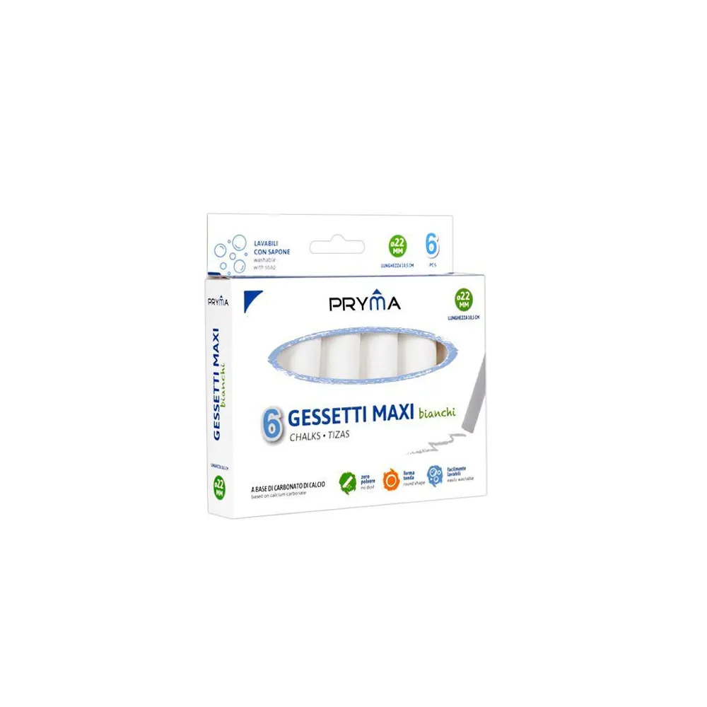 Tiza Maxi 10,5x2,2cm Blanco 6pz Claridad y Calidad Pryma