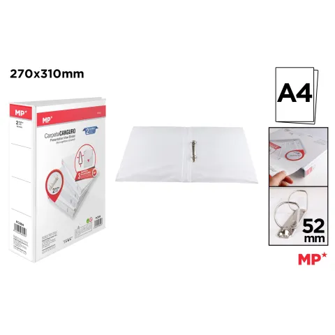 Carpeta Canguro Blanca 2 Anillas 52mm Lomo 75mm Elegancia y Organización