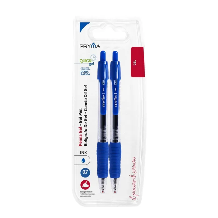 Bolígrafo de Clic de Gel con Secado Rápido 0.7mm 2pz Azul Pryma