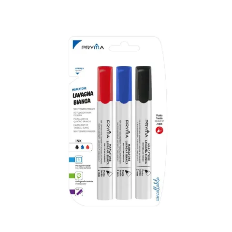 Marcador para Pizarra Blanca 2mm 3Pz (Negro, Azul, Rojo) - Pryma