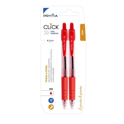 BOLIGRAFO DE CLIC 1MM 2PZ ROJO - Pryma