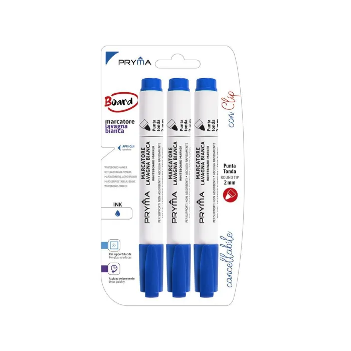 PRYMA ROTULADOR PARA PIZARRA BLANCA 2MM 3PZ AZUL Pryma