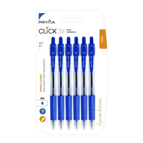 Bolígrafo de Clic 1mm 6Pz Azul - Pryma