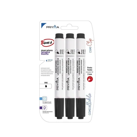 MARCADOR REDONDO PARA PIZARRA BLANCA 2MM 3PZ NEGRO - Pryma