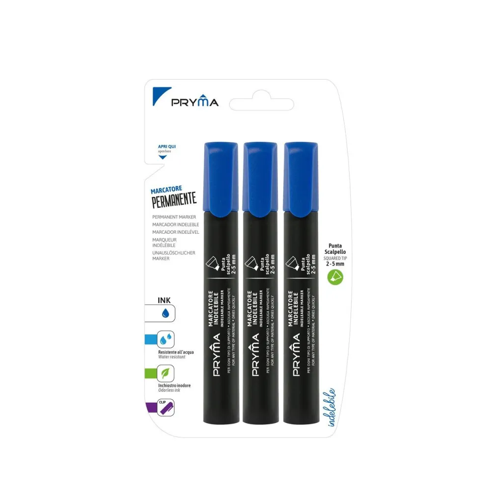 Marcador Permanente Redondo 2/5mm 3pz Azul Pryma