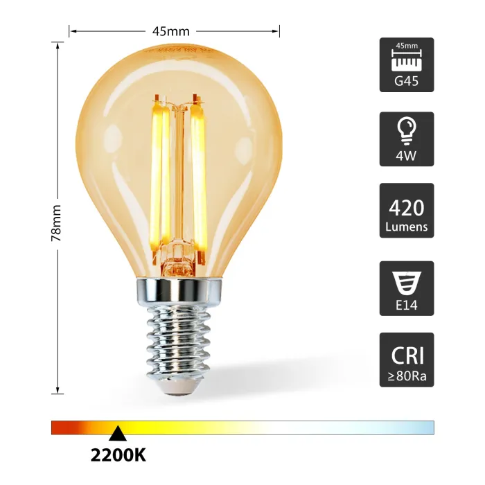 Bombilla de filamento LED G45 4W E14 2200K 400lm - AIGOSTAR