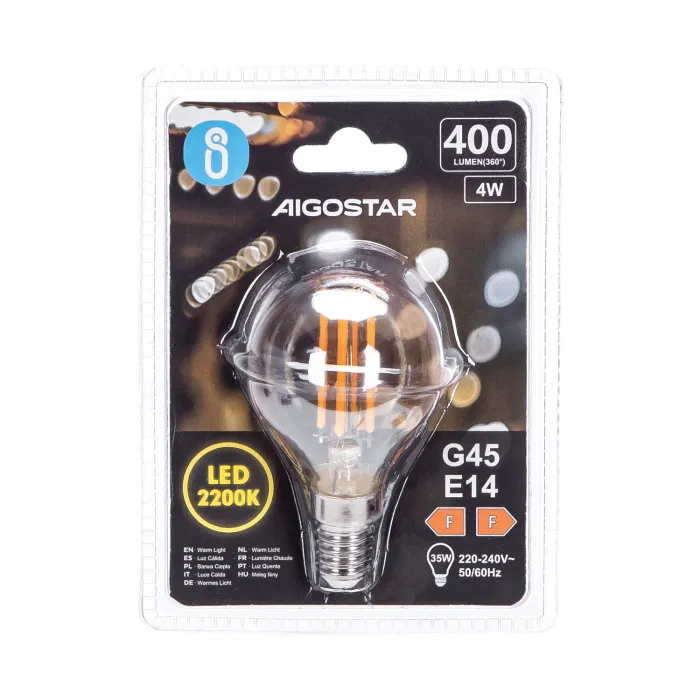 Bombilla de filamento LED G45 4W E14 2200K 400lm - AIGOSTAR