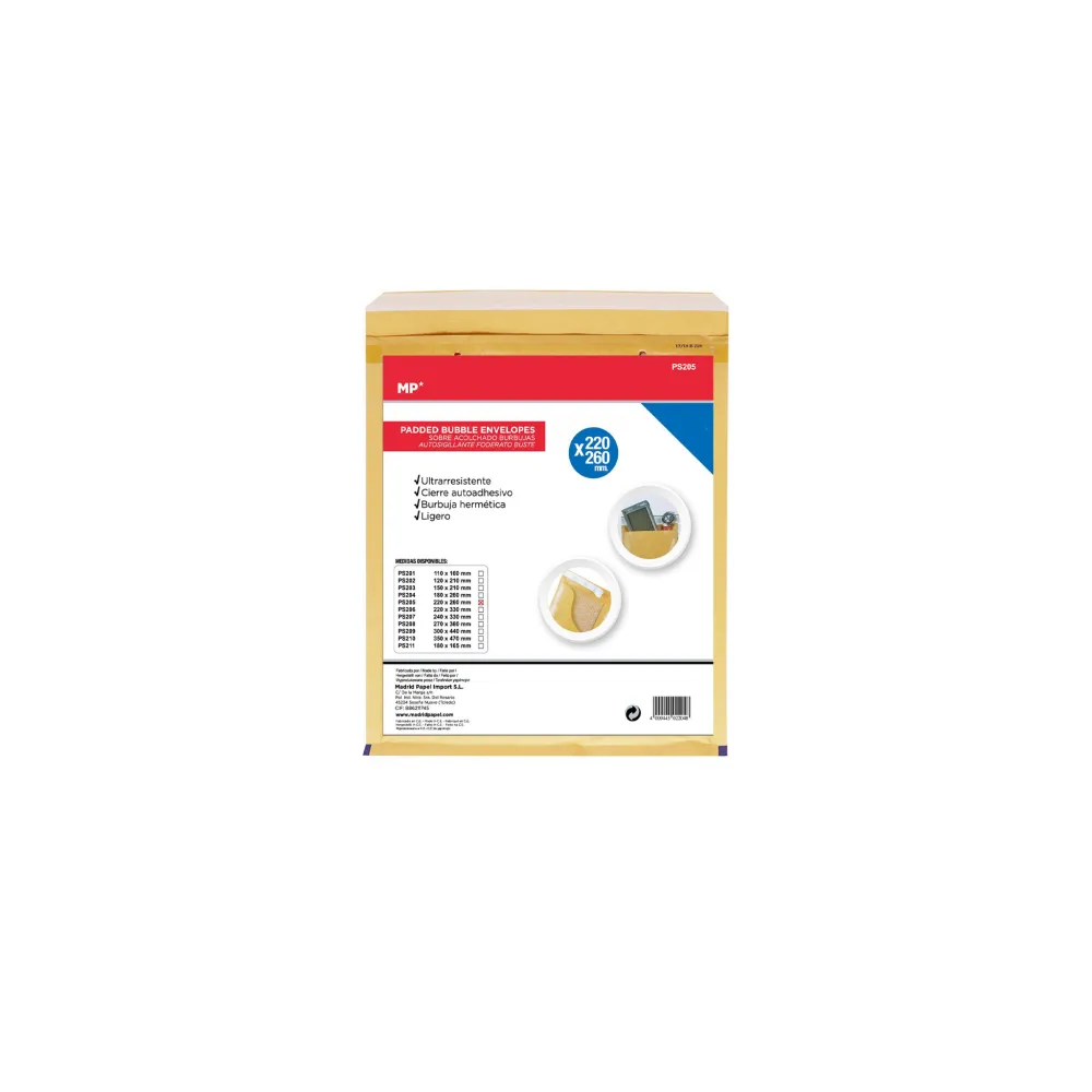 Sobre de burbuja 220x260mm 10 Unidades MP