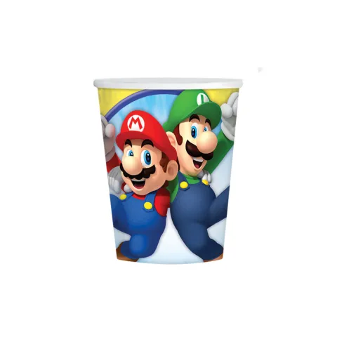 8 VASO CARTON SUPER MARIO 250ML 10CM