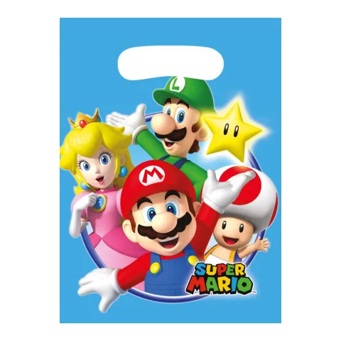 8 BOLSA REGALO SUPER MARIO PLASTICO 23X16.5CM