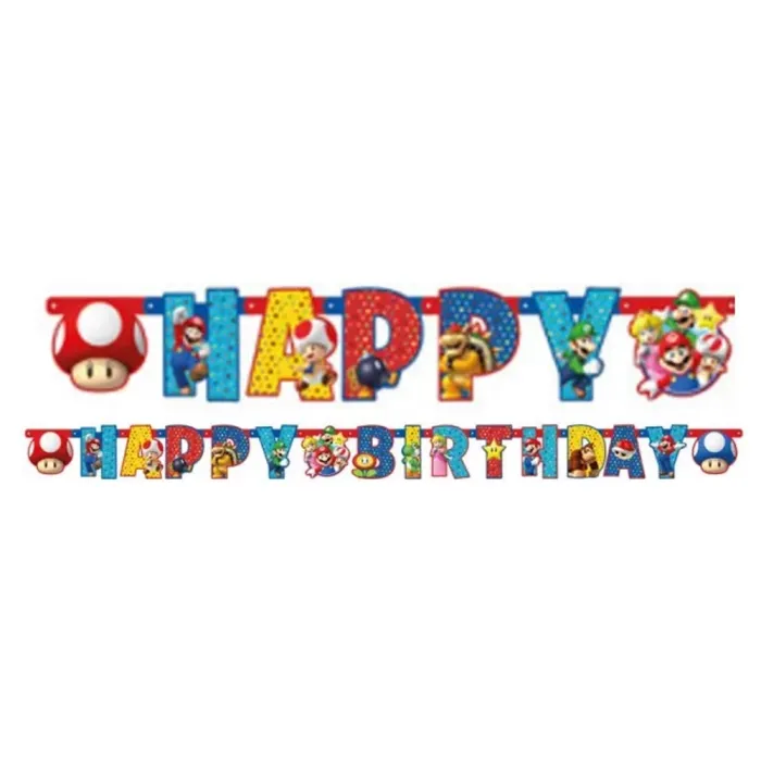 GUILNALDA PAPEL SUPERI MARIO HAPPY BIRTHDAY 15X190CM