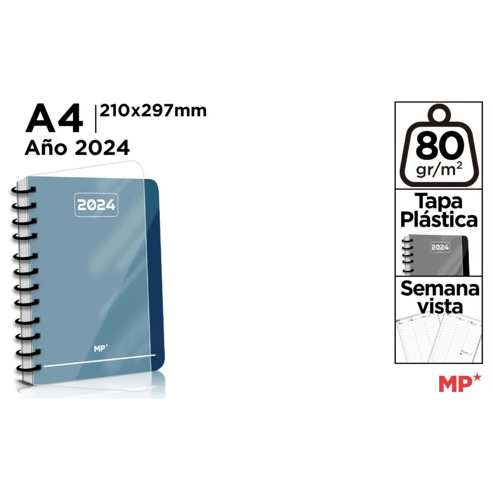 Agenda 2024 Tapa Plástica Semana Vista A4 - MP: Estilo y Eficiencia