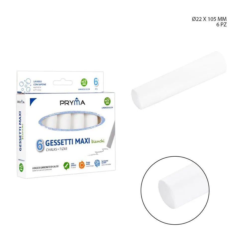 Tiza Maxi 10,5x2,2cm Blanco 6pz Claridad y Calidad Pryma