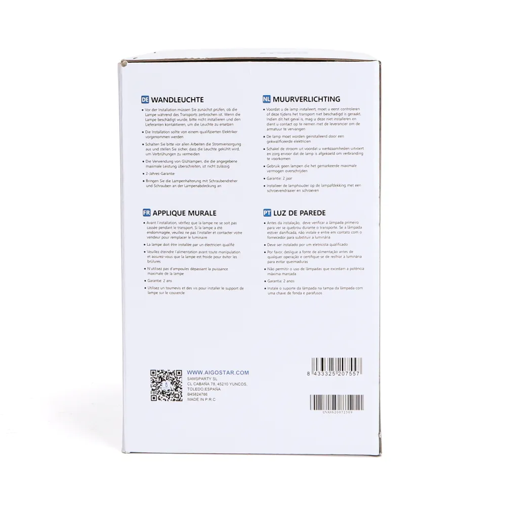 Lámpara de pared MAX.60W E27 IP44 arriba - AIGOSTAR