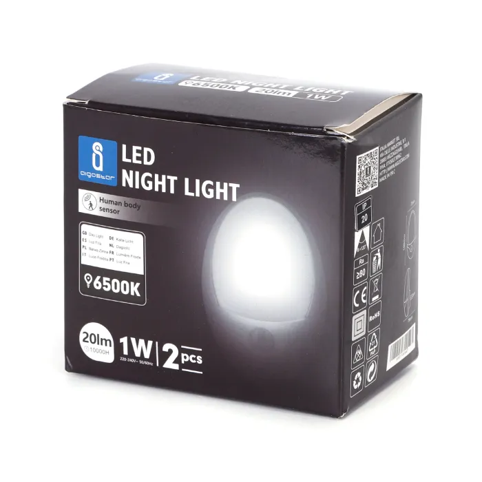 Luz LED nocturna con sensor de Movimiento 1W 6500K Pack de 2 - AIGO...