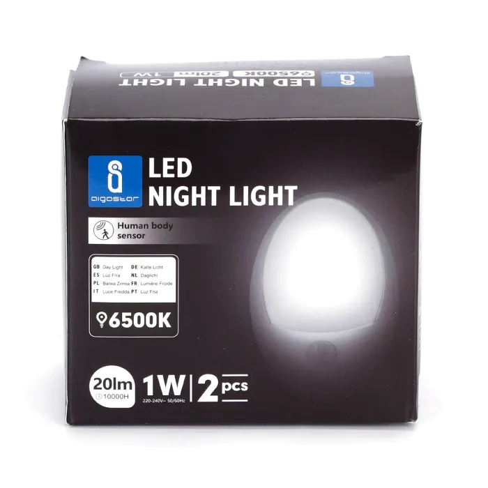 Luz LED nocturna con sensor de Movimiento 1W 6500K Pack de 2 - AIGO...